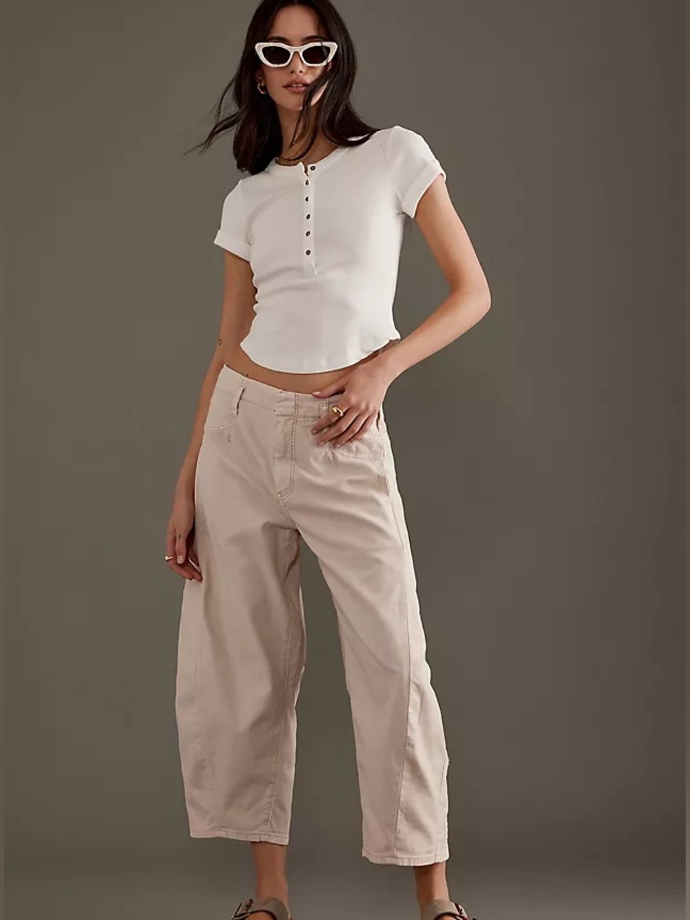 PILCRO High Rise Cropped Bow Leg Barrel Trousers